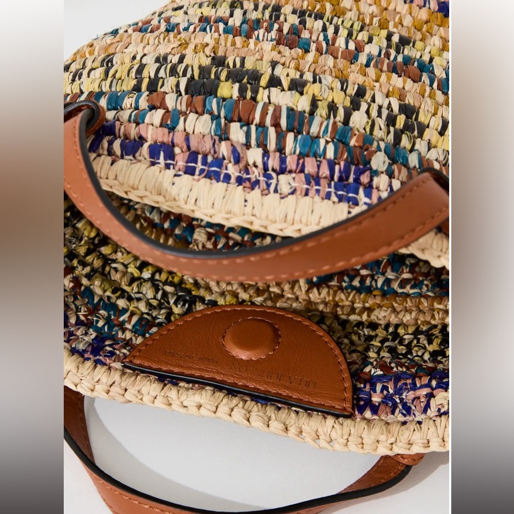 Ulla Johnson Multicolor Woven Straw Tote with Tan Leather Trim - Picture 5 of 8